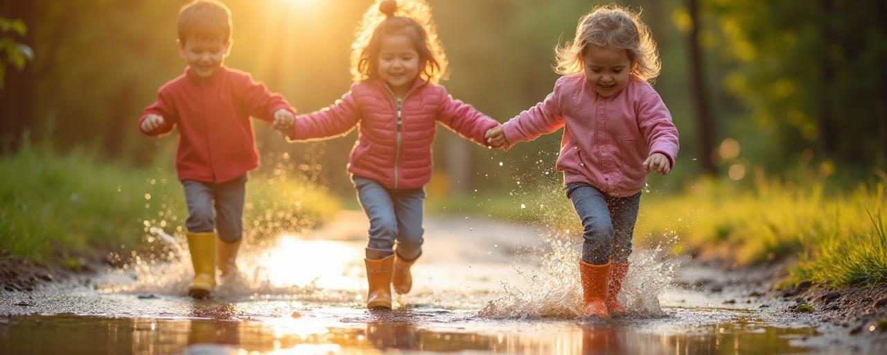 Children playing in puddles